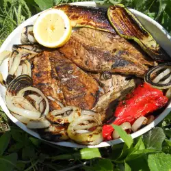 Charcoal Grilled Mackerel with Zucchini and Onions