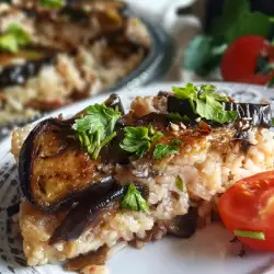 Pastel salado libanés con berenjenas y arroz