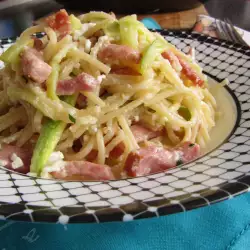 Spaghetti with Zucchini, Bacon and Feta Cheese