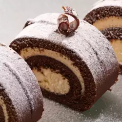 Chocolate Roll with Cream and Almonds