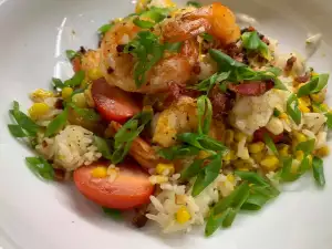 Arroz basmati con gambas y bacon