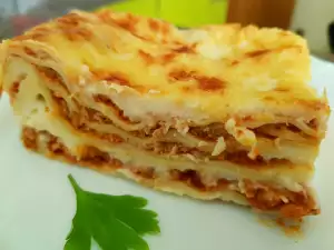 Lasaña boloñesa con setas ostra