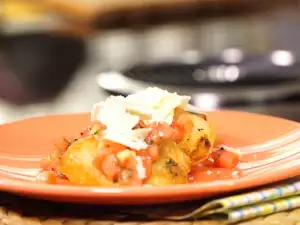 Bruschettas with Tomatoes and Parmesan in a Pan