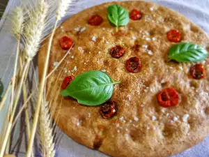 Focaccia din făină integrală, cu ulei de măsline aromatizat