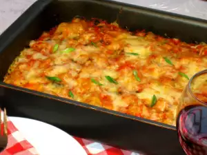 Cannelloni cu carne tocată, mazăre și ciuperci