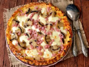 Potato Pizza with Mushrooms, Ham and Mozzarella