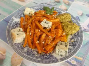 Oven-Baked Carrots with Burrata and Pesto