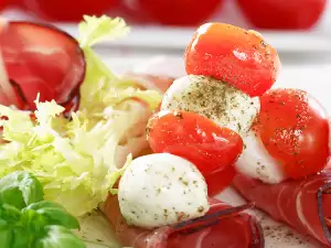 Tomatoes with Mozzarella and Cucumber Rolls