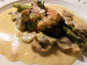 Stuffed Chicken and Asparagus Rolls in Mushroom Sauce