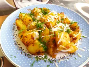 Crispy New Potatoes with Parmesan and Cheddar