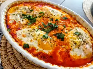 Huevos con salsa de tomate y pimientos