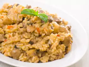 Risotto de pollo y champiñones