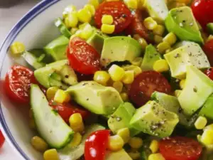 Ensalada de aguacate, tomates y maíz