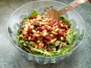 Toskana Salat mit weißen Bohnen, getrockneten Tomaten und Rucola