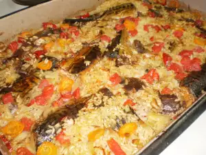 Oven-Baked Mackerel with Rice and Vegetables