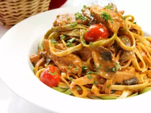 Wine Spaghetti with Chicken and Mushrooms