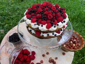 Lovely Hazelnut Cake with Raspberries and Blueberries