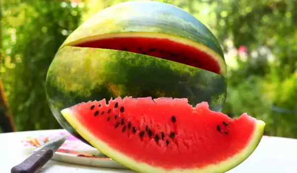 Watermelon slice with seeds