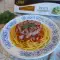 Bucatini Pasta mit Tomaten und Speck