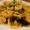 Fried Spaghetti with Shrimp and Olives