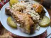 Pollo al horno con arroz y vino blanco