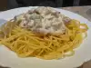 Spaghetti with Bacon. Mushrooms with a Cream Sauce