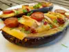 Roasted Eggplants with Chicken, Cherry Tomatoes and Brie