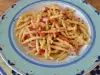 Trofie pasta met geroosterde paprika, ham en gorgonzola